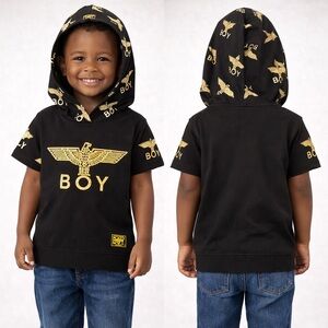 NWOT Boy London Black Short-Sleeve Hoodie – Gold Eagle Size: 7-8 Boys